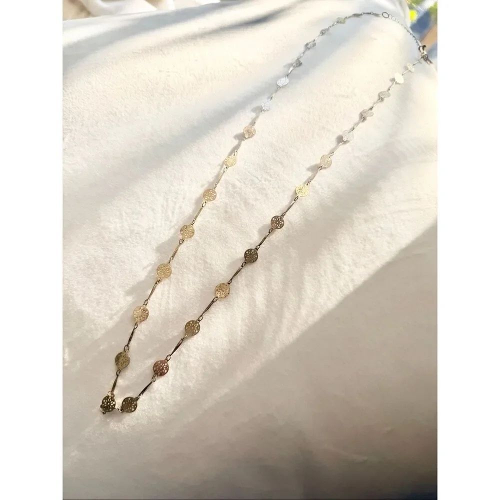 Gold Tone Filigree Disc Station Necklace Long Layering Necklace